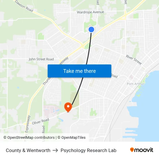 County & Wentworth to Psychology Research Lab map