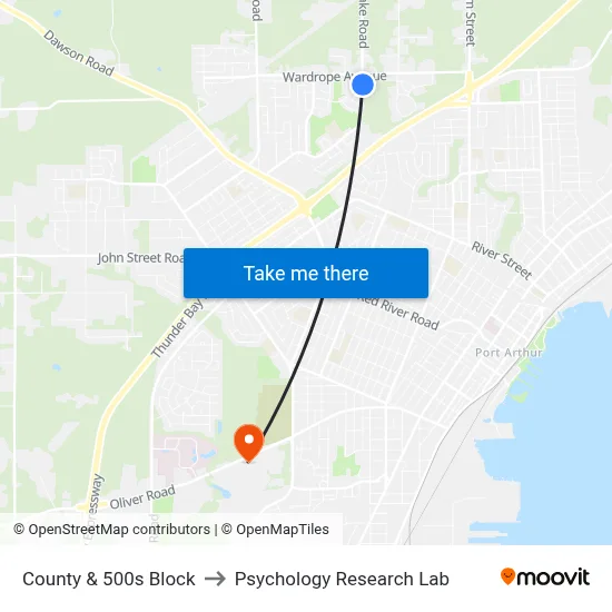 County & 500s Block to Psychology Research Lab map