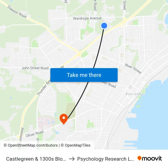 Castlegreen & 1300s Block to Psychology Research Lab map