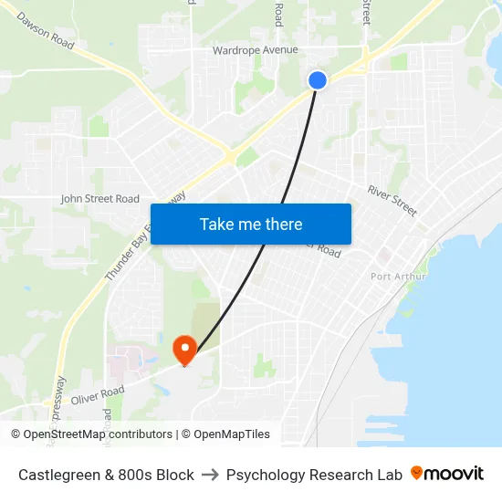 Castlegreen & 800s Block to Psychology Research Lab map