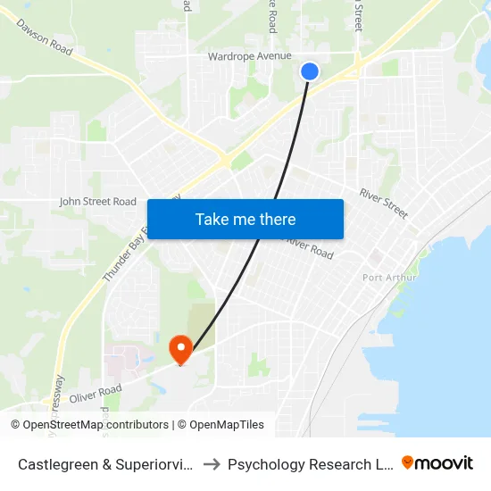 Castlegreen & Superiorview to Psychology Research Lab map