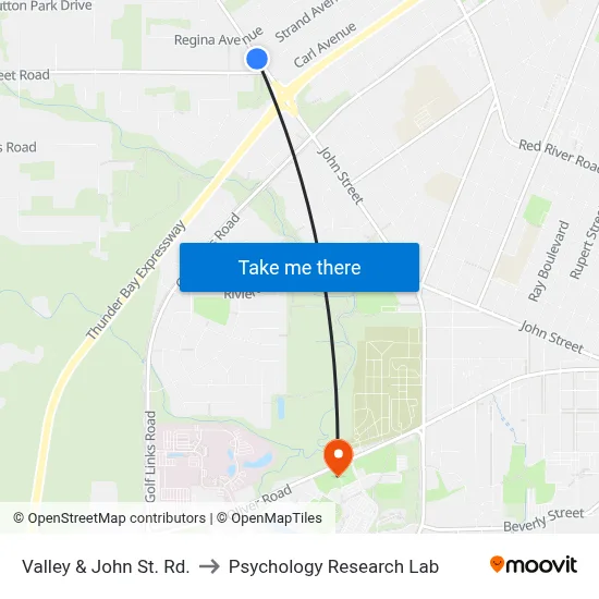 Valley & John St. Rd. to Psychology Research Lab map
