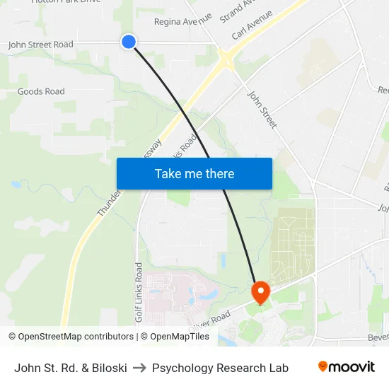 John St. Rd. & Biloski to Psychology Research Lab map