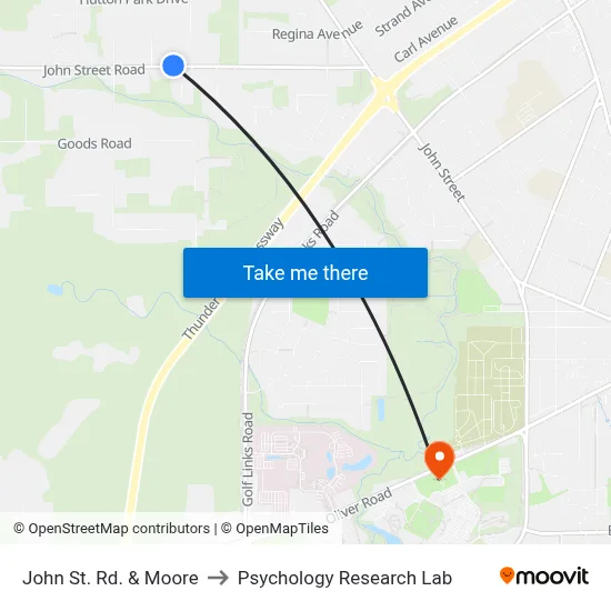 John St. Rd. & Moore to Psychology Research Lab map