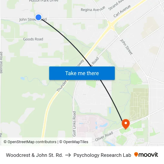 Woodcrest & John St. Rd. to Psychology Research Lab map