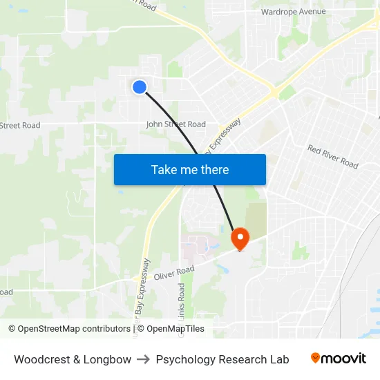 Woodcrest & Longbow to Psychology Research Lab map