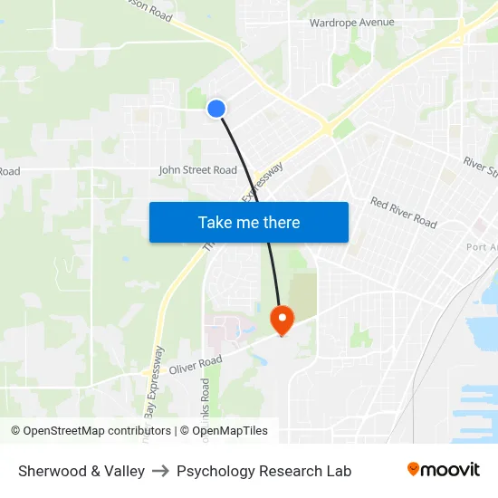 Sherwood & Valley to Psychology Research Lab map