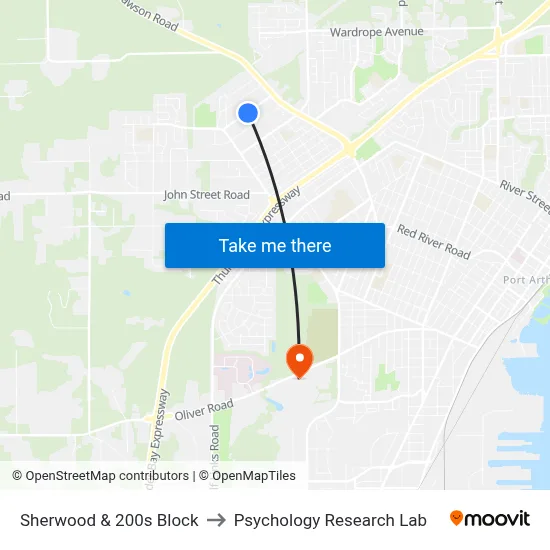 Sherwood & 200s Block to Psychology Research Lab map