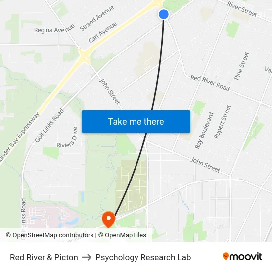 Red River & Picton to Psychology Research Lab map