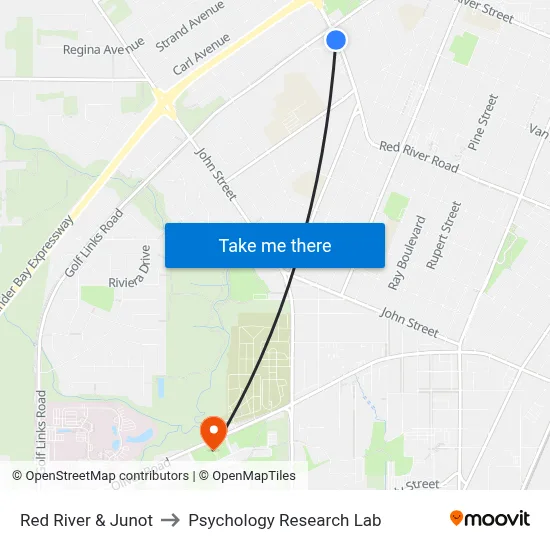 Red River & Junot to Psychology Research Lab map