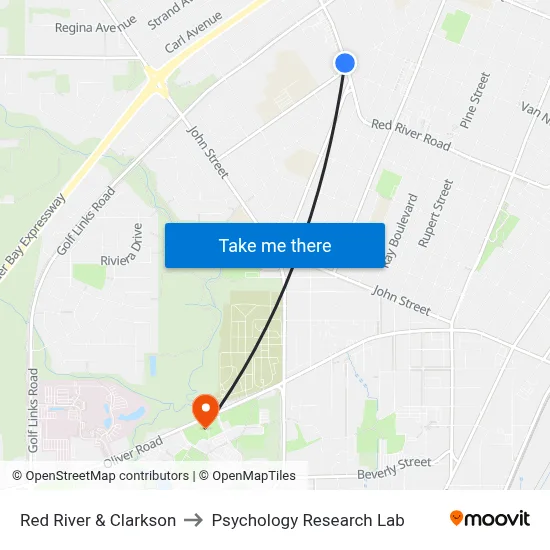 Red River & Clarkson to Psychology Research Lab map