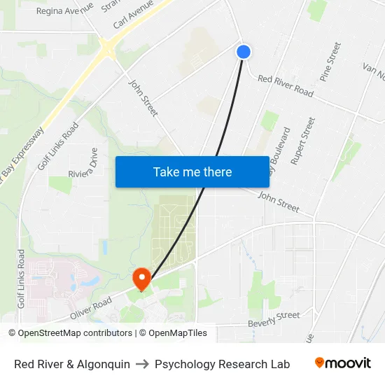 Red River & Algonquin to Psychology Research Lab map