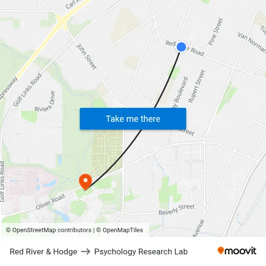 Red River & Hodge to Psychology Research Lab map