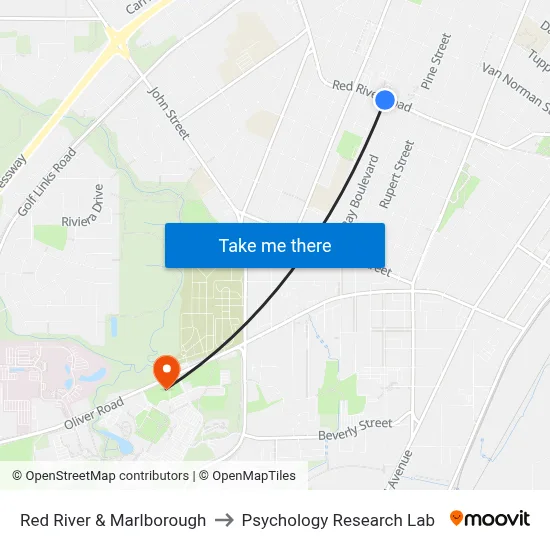 Red River & Marlborough to Psychology Research Lab map