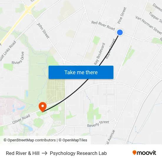 Red River & Hill to Psychology Research Lab map