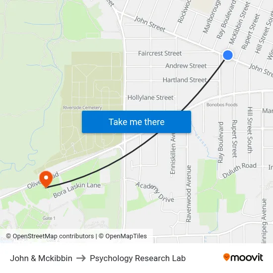 John & Mckibbin to Psychology Research Lab map