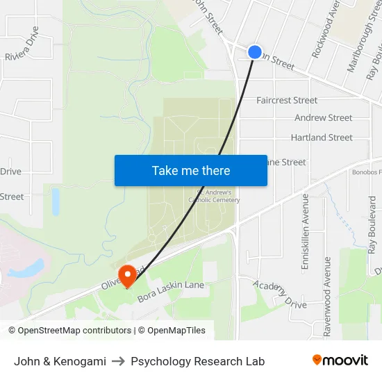 John & Kenogami to Psychology Research Lab map