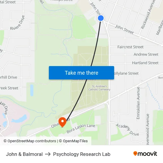 John & Balmoral to Psychology Research Lab map