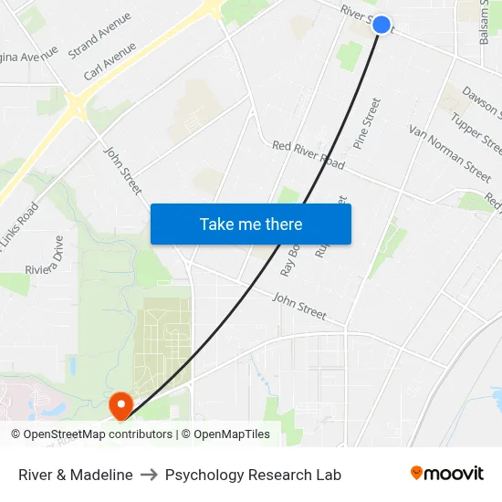 River & Madeline to Psychology Research Lab map