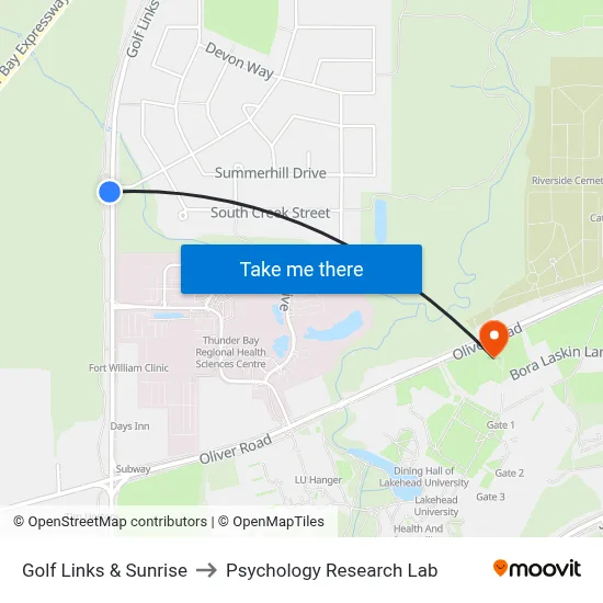 Golf Links & Sunrise to Psychology Research Lab map