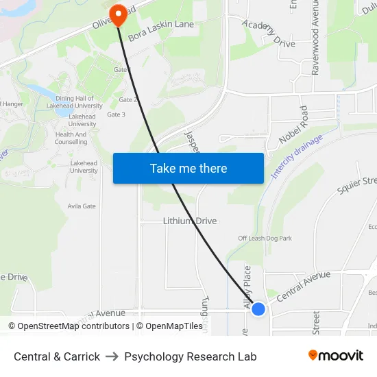 Central & Carrick to Psychology Research Lab map