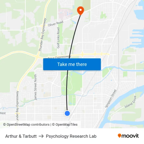 Arthur & Tarbutt to Psychology Research Lab map