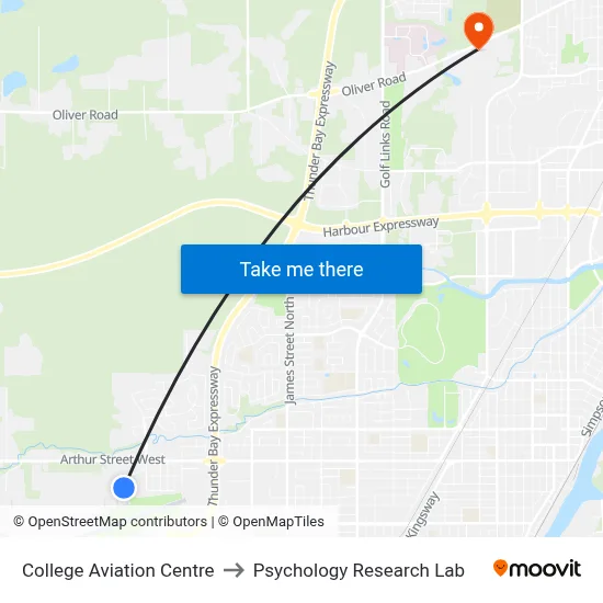 College Aviation Centre to Psychology Research Lab map