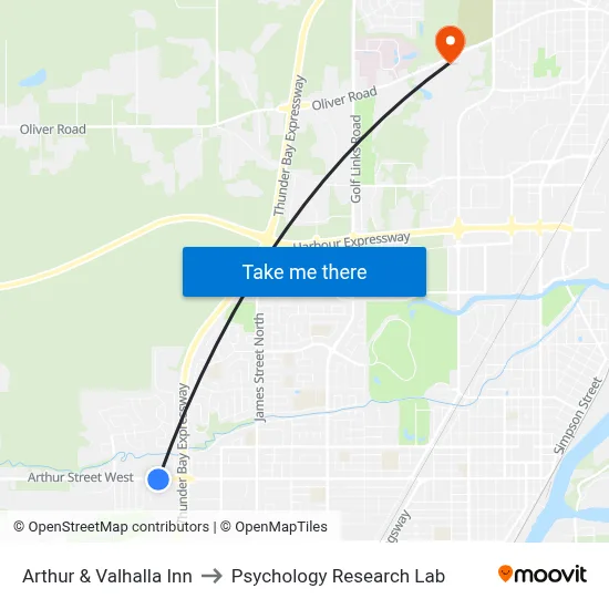 Arthur & Valhalla Inn to Psychology Research Lab map