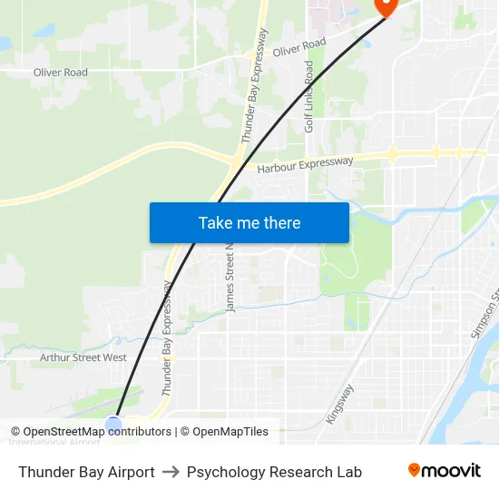 Thunder Bay Airport to Psychology Research Lab map
