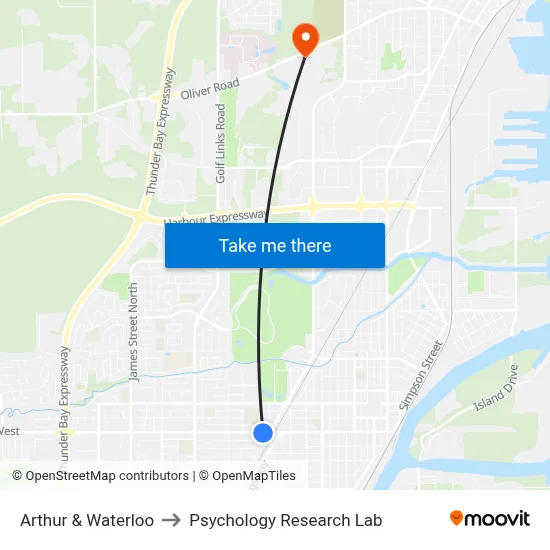 Arthur & Waterloo to Psychology Research Lab map
