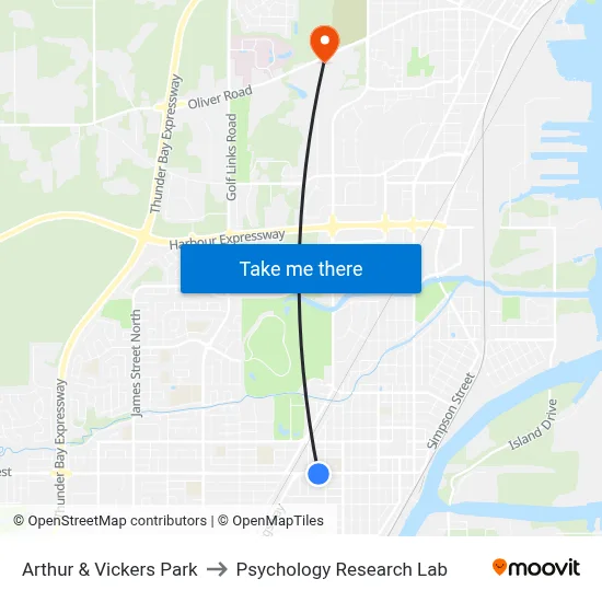 Arthur & Vickers Park to Psychology Research Lab map