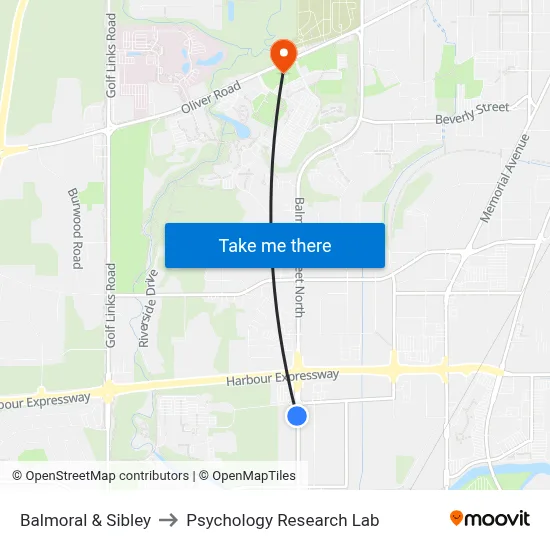 Balmoral & Sibley to Psychology Research Lab map