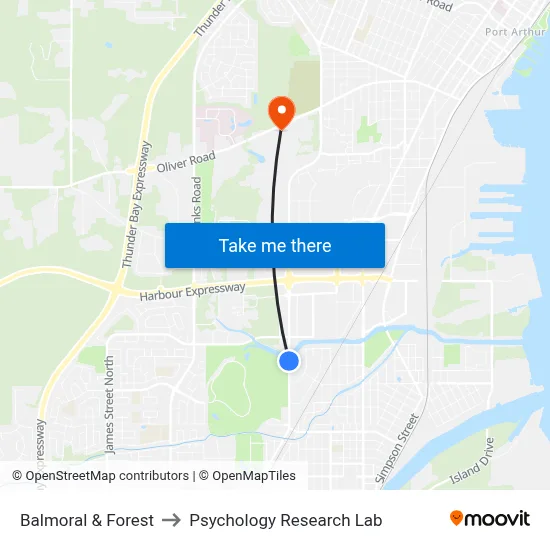 Balmoral & Forest to Psychology Research Lab map