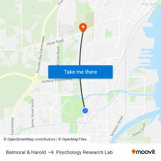Balmoral & Harold to Psychology Research Lab map