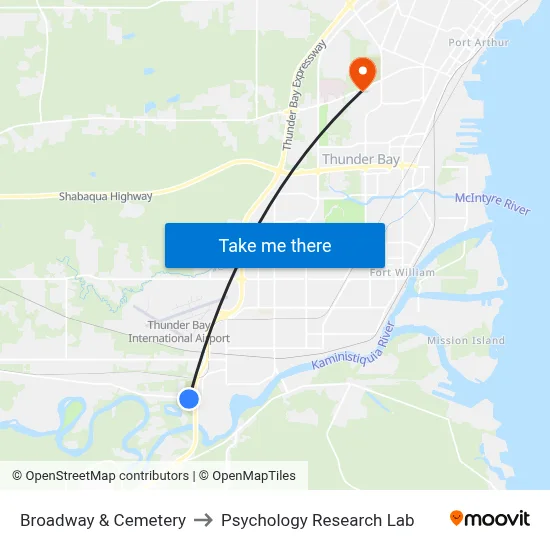 Broadway & Cemetery to Psychology Research Lab map