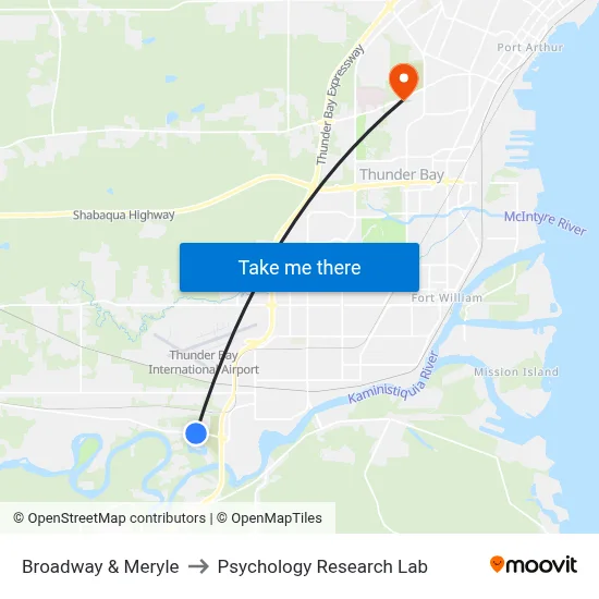 Broadway & Meryle to Psychology Research Lab map