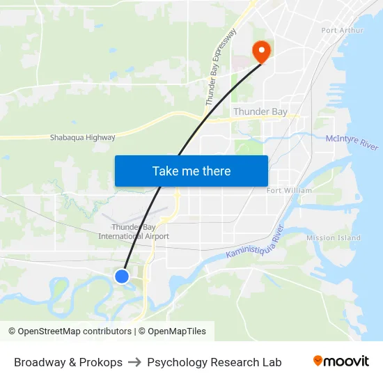 Broadway & Prokops to Psychology Research Lab map