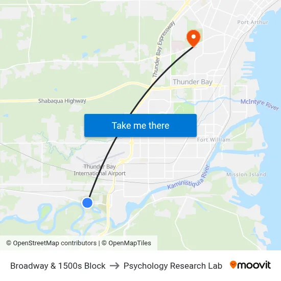 Broadway & 1500s Block to Psychology Research Lab map