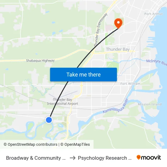 Broadway & Community Ctr. to Psychology Research Lab map