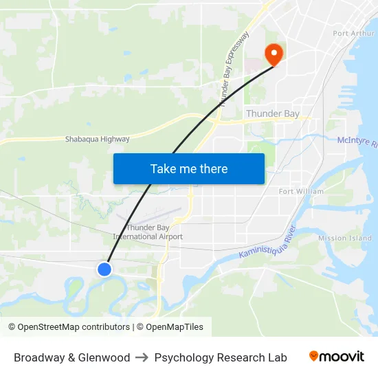 Broadway & Glenwood to Psychology Research Lab map