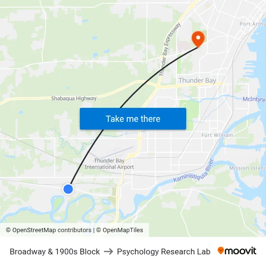 Broadway & 1900s Block to Psychology Research Lab map