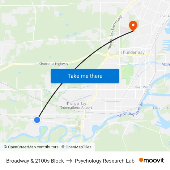 Broadway & 2100s Block to Psychology Research Lab map