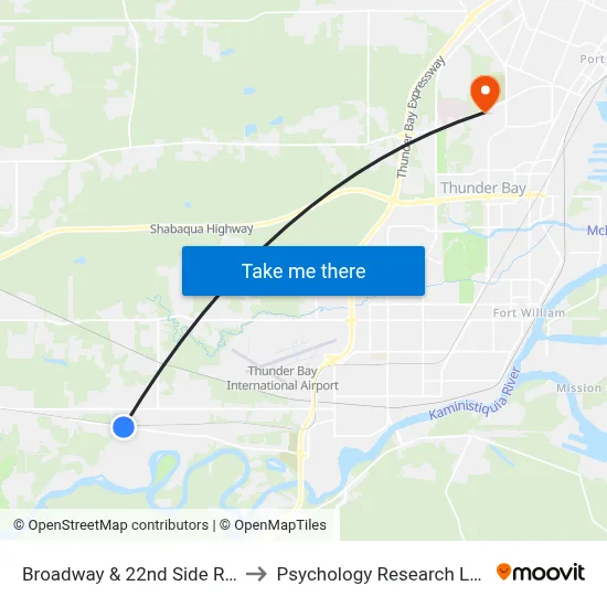 Broadway & 22nd Side Rd. to Psychology Research Lab map