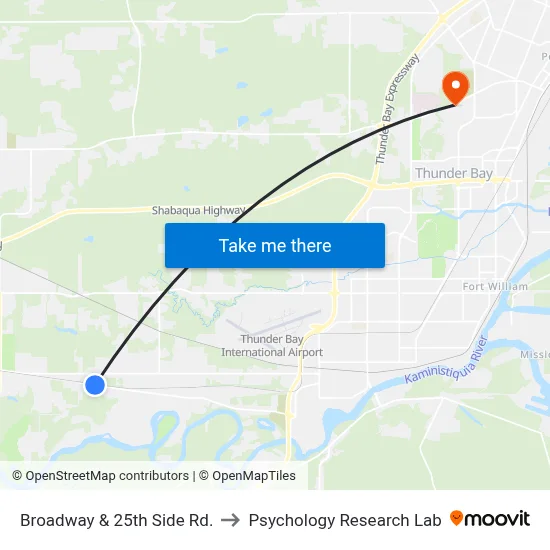 Broadway & 25th Side Rd. to Psychology Research Lab map
