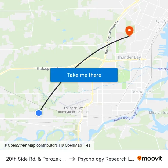 20th Side Rd. & Perozak St. to Psychology Research Lab map