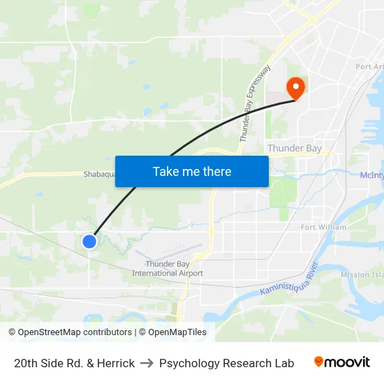20th Side Rd. & Herrick to Psychology Research Lab map