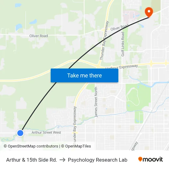 Arthur & 15th Side Rd. to Psychology Research Lab map