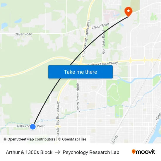 Arthur & 1300s Block to Psychology Research Lab map