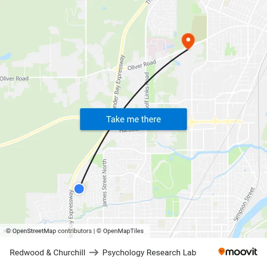 Redwood & Churchill to Psychology Research Lab map