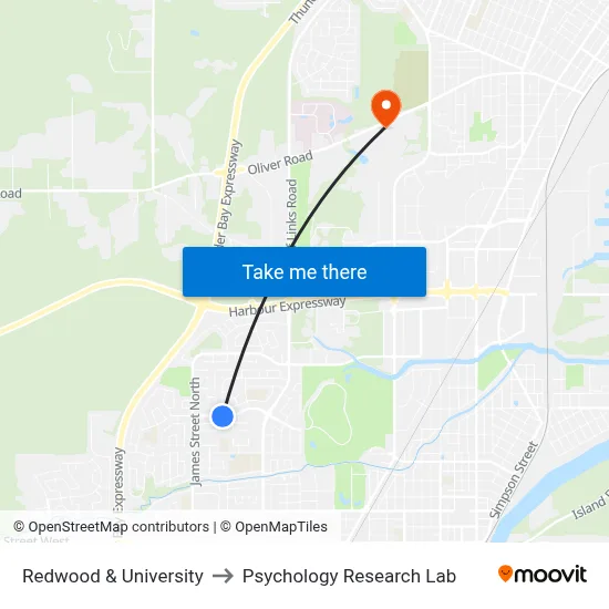 Redwood & University to Psychology Research Lab map